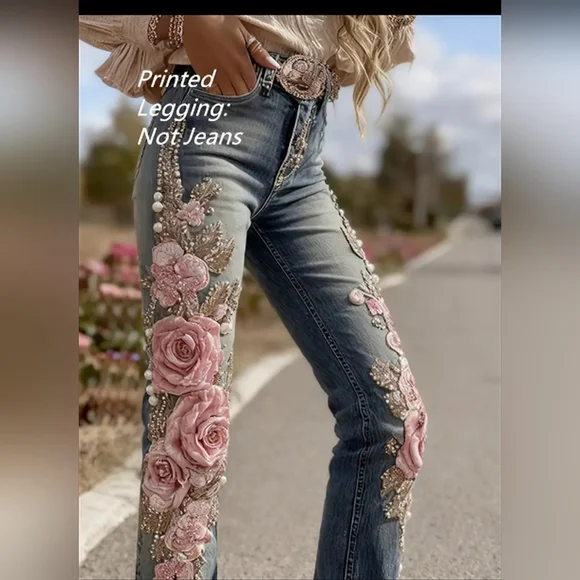 NEW DENIM JEANS LOOK LEGGINGS PLUS SIZE 2XL - Picture 3 of 5